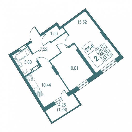 Двухкомнатная квартира 50.13 м²