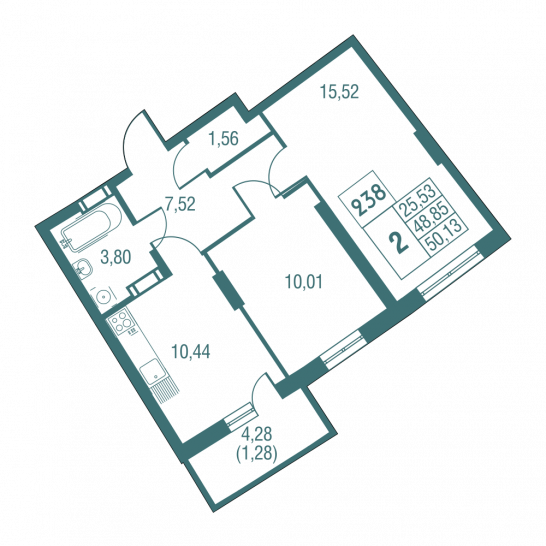 Двухкомнатная квартира 50.13 м²